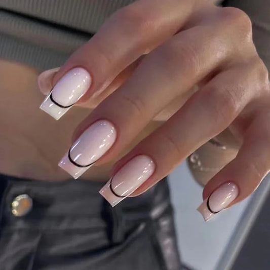 24pcs Press on Nail Tips Long Ballerina White Simple French Fake Nails Glitter False Nails Full Cover DIY Detachable