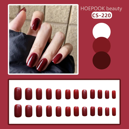 24pcs Jelly Red Long mini port de faux ongles élégant solide coloré sans couture amovible couverture complète presse sur les faux ongles art