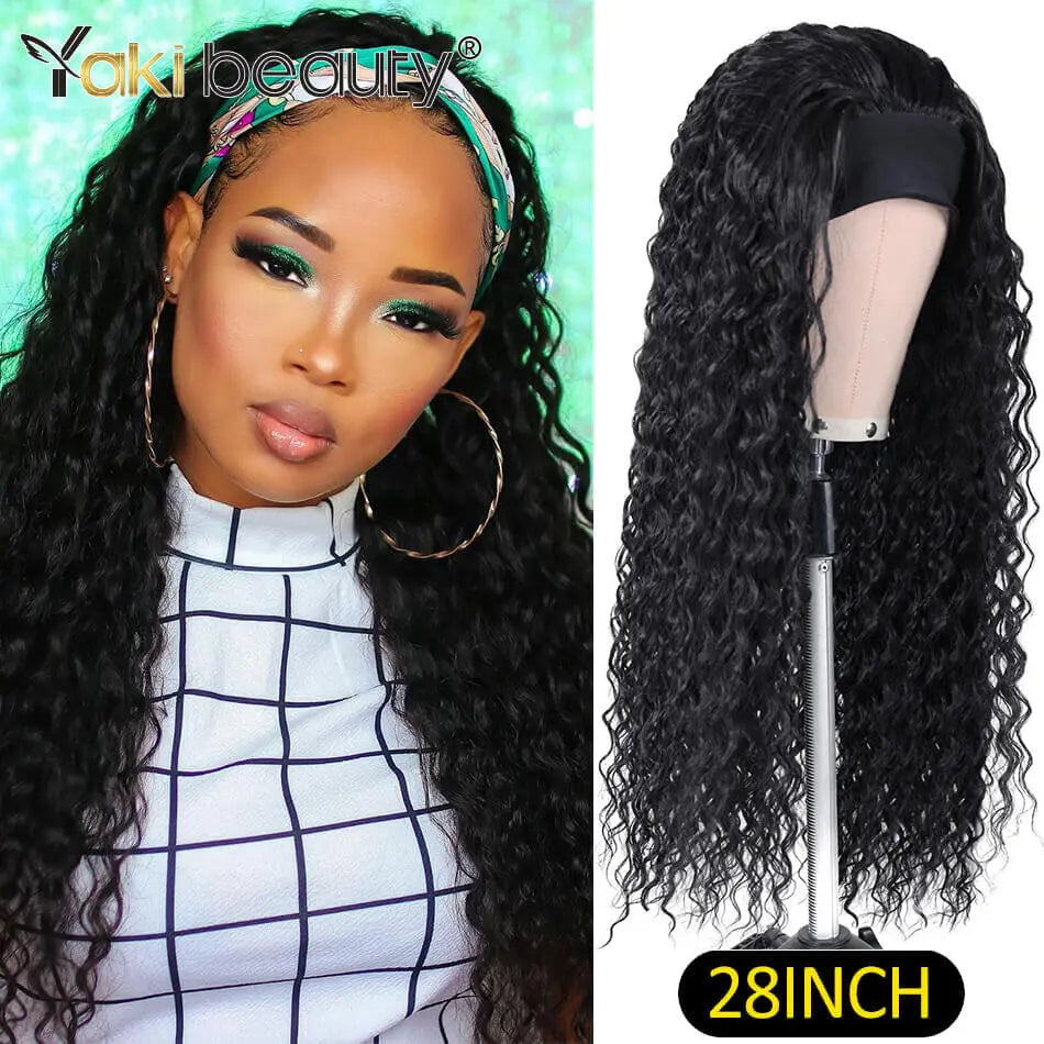 28Inch Long Afro Kinky Curly Headband Wigs Synthetic Ice Headband Wig For Black Women Ombre Curly Wave Wig Organic Fiber Hair