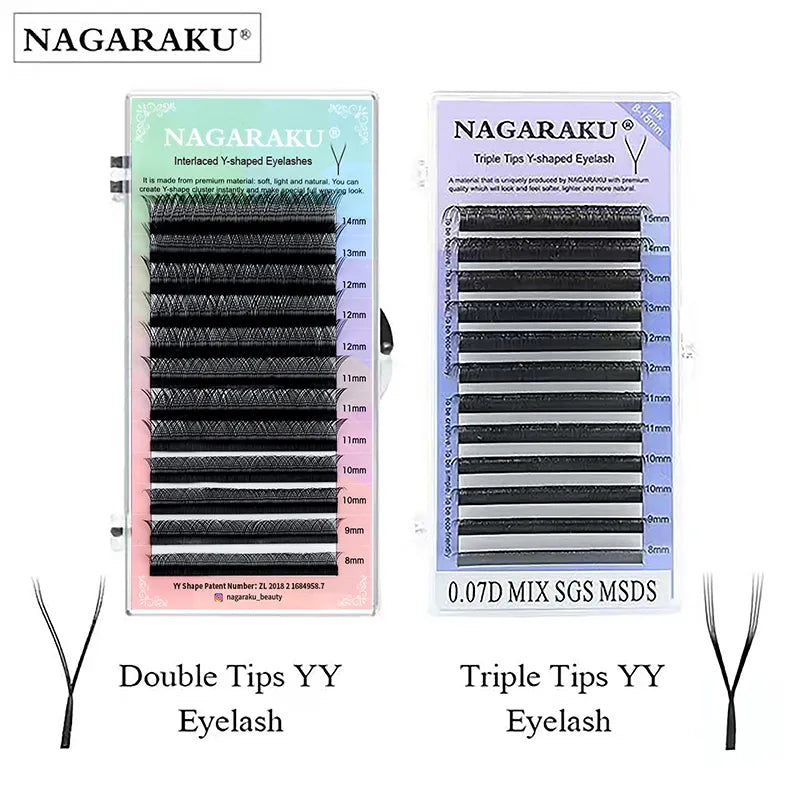 NAGARAKU YY Shape Double/Three Split Tips Triple Top  Interlaced Root Eyelash Extensions Eyelashes