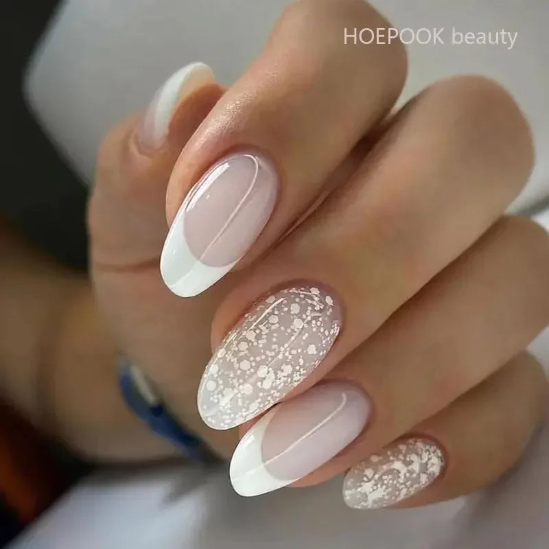 24 -stcs Franse witte vlek naadloos verwijderbare nep nagels capsule volledige hoes waterdichte valse nagels set druk op nagel met ontwerpen