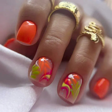 24pcs SQUITS SQUIS FRANS FANS Nails Fleurs colorées Couverture complète réutilisable Faux Nails Docuable Presse sur les pointes des ongles Fingernails