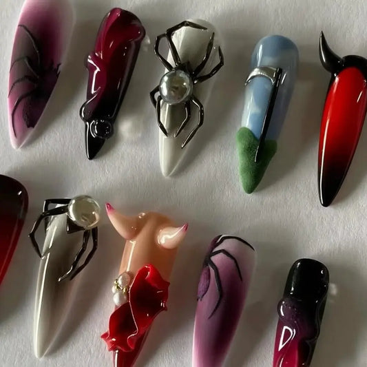 10Pcs Handmade Manicure Long Almond Fake Nails 2024 Cute Ballet Limited Nails Press On Nails Design with Adhesive Nail File Set