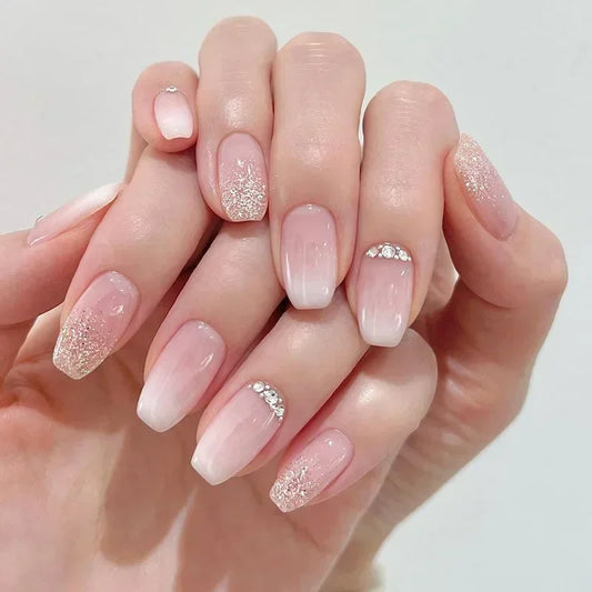24 -stcs eenvoudige valse nagels Franse ballerina roze nep nagels afneembare kist kist vol nagel tips druk op nagels manicure gereedschap