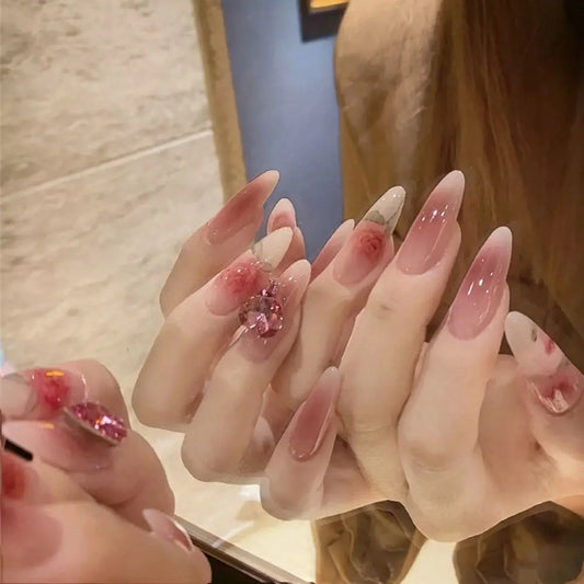 24 datorer konstgjorda vågor långa runda mandel falska naglar kvinnor bärbara franska falska naglar fullt nagel tips press på naglar