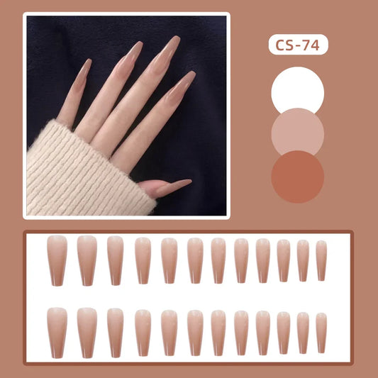 24 unid/set Super Long T Ballet carne rosa diseño Simple puntas de uñas postizas artificiales cubierta completa usando uñas postizas Press On Nail Art
