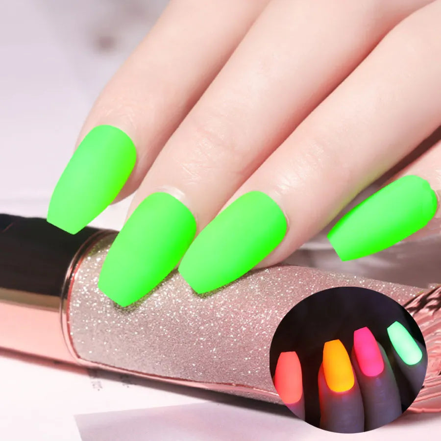 Yikoolin green fluorescente de arte de uñas fluorescentes brillos en la oscuridad de uñas neumáticos luminales ballet prensa en las uñas colocados de dedos desmontables
