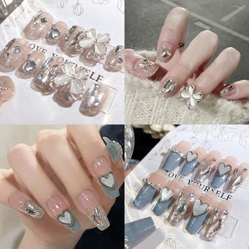 Gemiddelde lengte nep nagels 3D Flower Pearl -ontwerpen naakt roze kleur pers op nagels ballerina valse nagels voor vrouwen diy manicure