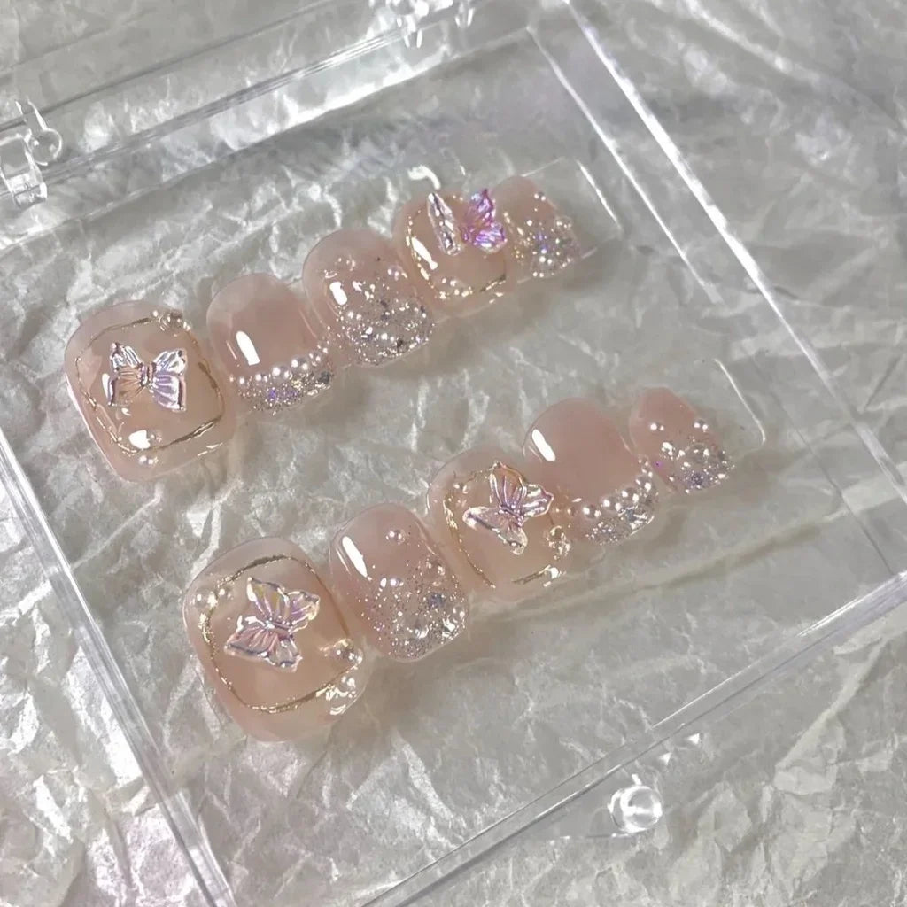 Mermaid pearl handgefertigte nagel kurze nagelfee aurora gefälschte Nägel Nagelkunst Bug handgefertigte abnehmbare Verschleißnägel