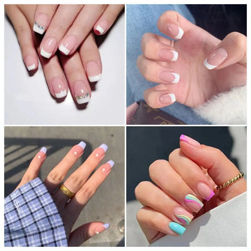 24 piezas de color rosa rosa desnudo de color blanco falso corto de uñas simples prensa de belleza de uñas en uñas falsas cubiertas de uñas artificiales puntas
