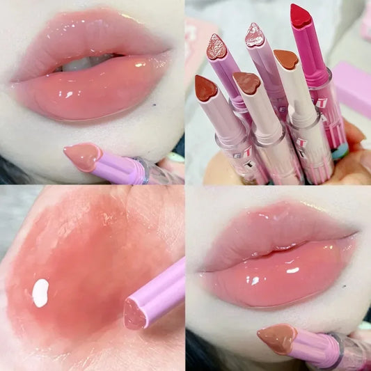 Moisturizing Jelly Mirror Lipstick Waterproof Lasting Clear Heart-shaped Solid Lip Gloss Pen Non-stick Cup Lips Tint Makeup