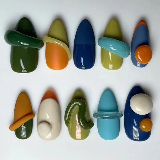 10Pcs Handmade Manicure Long Almond Fake Nails 2024 Cute Ballet Limited Nails Press On Nails Design with Adhesive Nail File Set