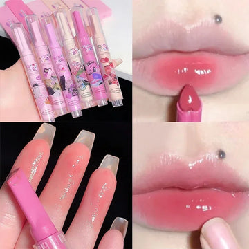 Love Heart Shaped Lipstick Pen Lip Glaze Jelly Mirror Flower Lip Gloss Moisturising Lipstick Stick Transparent Korean Cosmetics