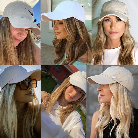 LUPU Synthetic Long Straight Hair Beige Baseball Wigs Cap With Hair Connect Baseball Cap Naturally Connect Adjustable For Women