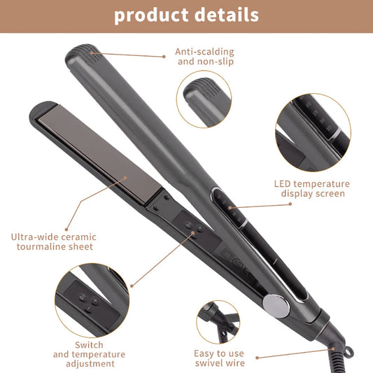 Max 250℃/480℉ Professional Hair Straightener with Negative Ions Generator Ceramic Coating Plate LCD 2 IN 1 Flat Iron MCH Heating