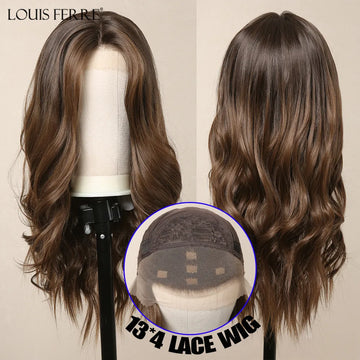 13*4 Lace Front Synthetic Wigs for Women Long Wavy Dark Brown Highlight Middle Part Lace Wigs Daily Cosplay High Temperture Hair