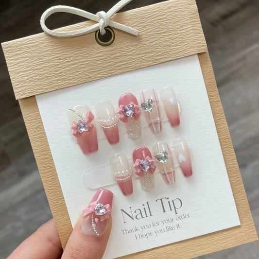 Handmade Y2K Press On Nails Coffin Decoración reutilizable Cañas falsas Cubierta completa Manicure Manicuree Usable Falso para mujeres