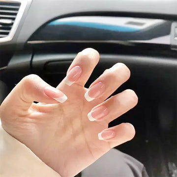 Fashion 24pcs uñas francesas para mujeres de color rosa simple estilo uñas falsas de acrílico puntas completas falsas presione en uñas