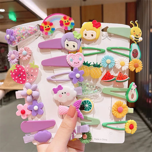 Children's Cartoon Animal Flower Bow Hairpin Candy Color Girls Hairpin Set Princess Baby Hair Accessories Set