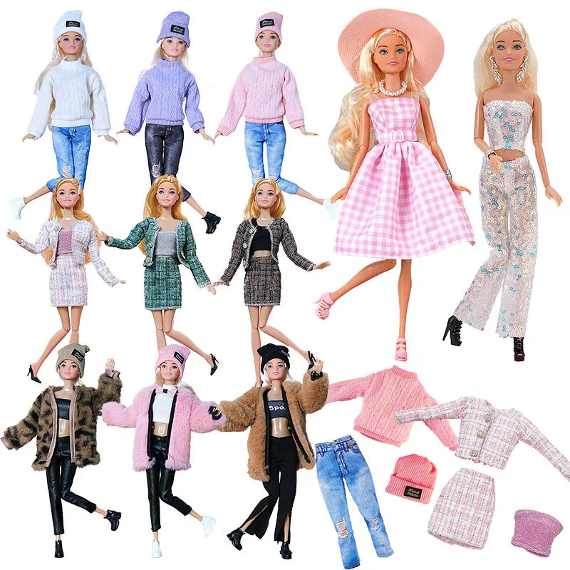 1 Conjunto de roupas de vestido de vestido de roupa de boneca de barbies moda de molho de pelúcia para 1/6 BJD 30cm Acessórios para bonecas Presentes de brinquedo de aniversário de menina