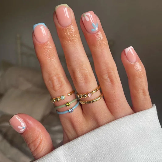 24 pc gradiente pasta per unghie finta corta per ragazze pressa artificiale su unghie false per punta di dito riutilizzabile strumento di manicure con colla