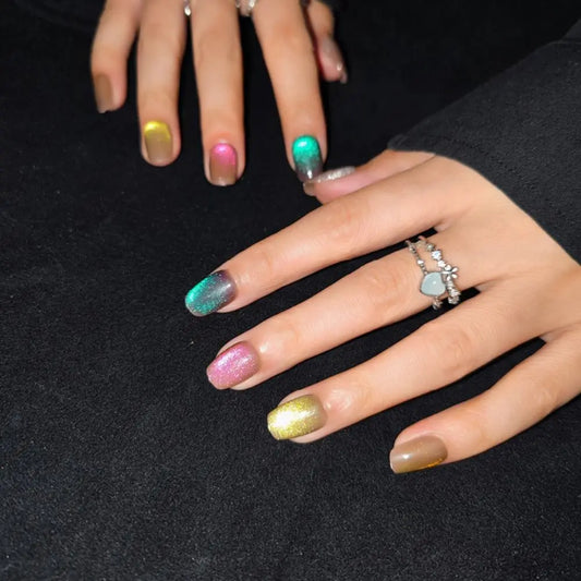 24st Cat Eye Press On Nails återanvändbar fullt omslag glitter falska naglar korta falska naglar diy manikyr konst