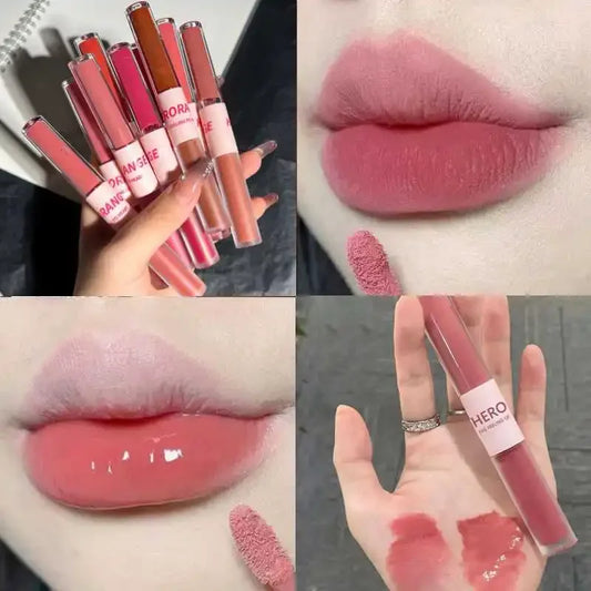Double Head Lip Gloss Matte Velvet Sexy Red Tint Liquid Lipstick Waterproof Lipgloss Lasting Lip Glaze Korean Makeup Cosmetics