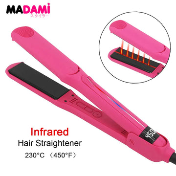 Infrared Hair Flat Iron Ceramic Fast Heating Plate 230℃ / 450°F Professional Salon Hair Straightener Curler Dual Voltage