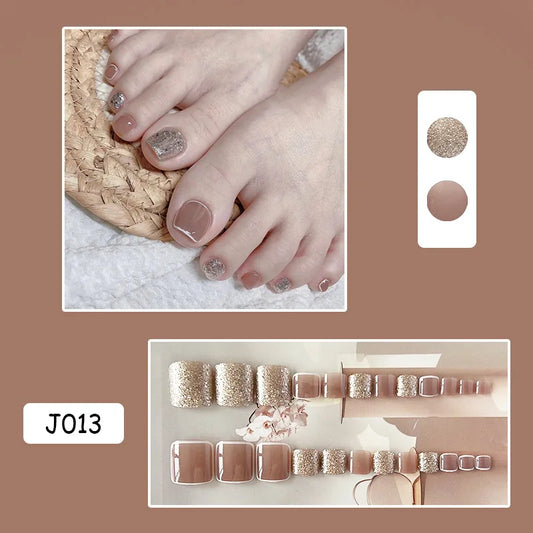 Glitter Star Fake Toenail Metallic Color Toe Press on Set Reusable Artificial False Stick-on Nails Art Suitable for Girls 24pc