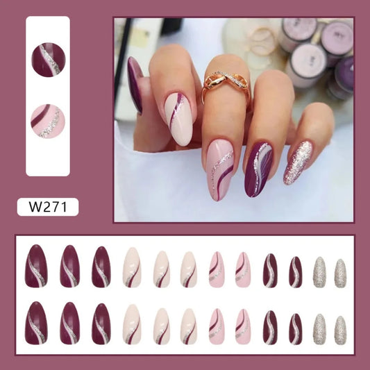 24 kleurrijk water rimpel nagelkunst nep nagels wijn rode melk witte kleur blokkeren valse nagel kunstmatige afneembare pers op nagel