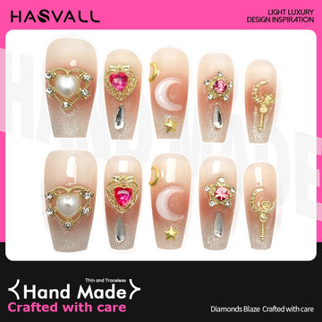 Hasvall Handmade Nails Press On Set Short Nails Acrylic Nail Supplies Y2k Handmade Press On Nails Coffin Decorated False Nails