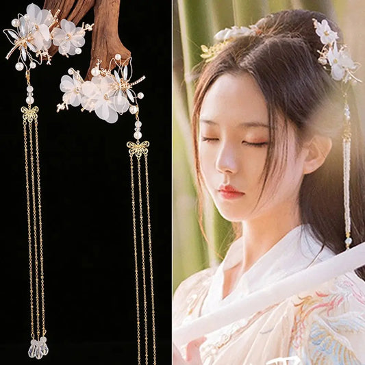 1 Pair Elegant Tassel Dragonfly Hair Pin Women Girls Classical Style Traditional Hanfu Hair Clips Wedding Butterfly Headdress