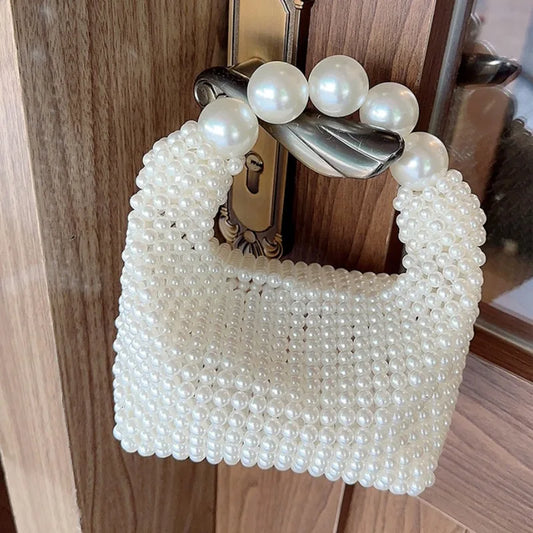 Bolsas de bolsas tejidas con cuentas para mujeres carteras de perlas y bolsos para damas bolsos para la mano de fiesta de la noche del bolso de vacaciones