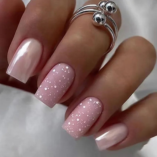 Short Square False Nails Aurora Silver Adesive Glitter Design gradiente Design staccabile Fingernail Fingernails Premere su unghie