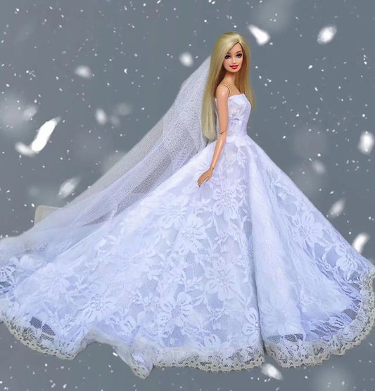För Barbie -klänning BJD Dollkläder Prinsessan Deluxe Släpande bröllop Bride äktenskapsklänning Fantasi leksaker gåva för barbie tillbehör