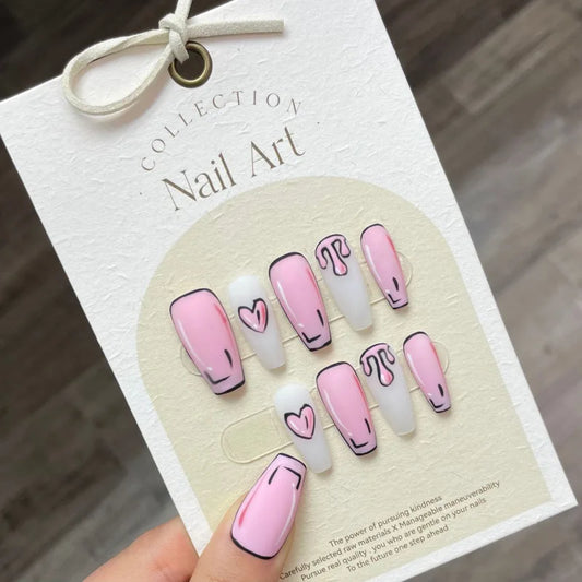 Handgemaakte Y2K Press on Nails Heart Mattle Medium-lengte Cool herbruikbare lijm valse nagels kunstmatige acryl nagel tips nail art