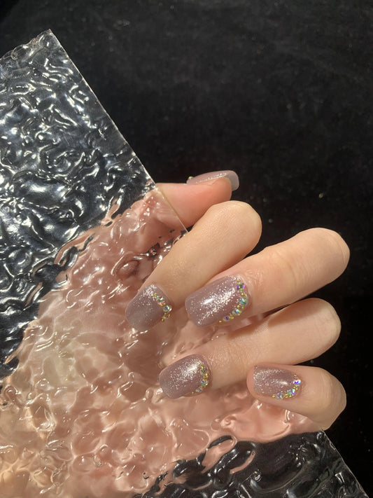 press on nails fake nail short nails Wearable opal nails paired with yellow rhinestones appear multicoloured