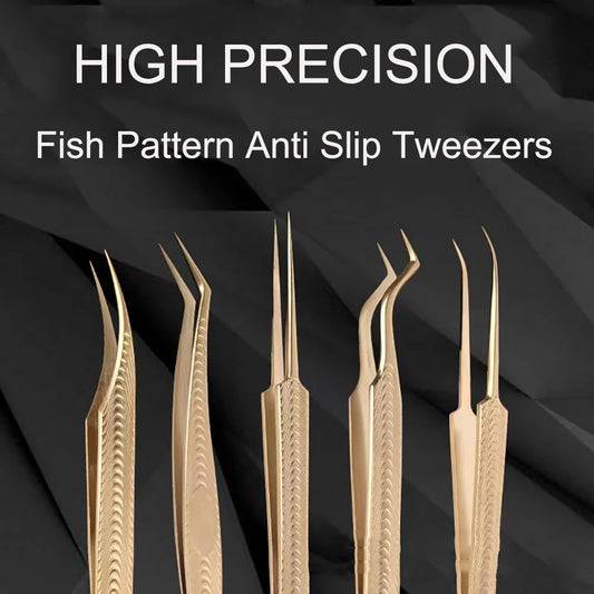 Eyelash Tweezers Professional Golden Stainless Steel High Precision Tweezer for Volume Fans Lashes Extensions Makeup Tools