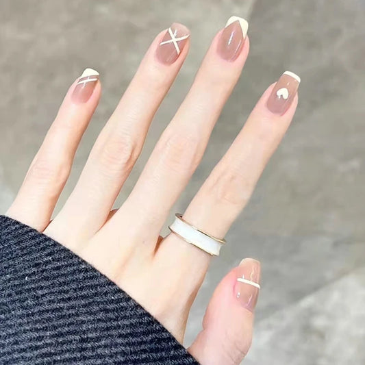 24 -st checkerboard valse nagels schattig geprinte ontwerp nep nagel korte vierkante faux ongles manicure nagelstickers druk op nagelstips
