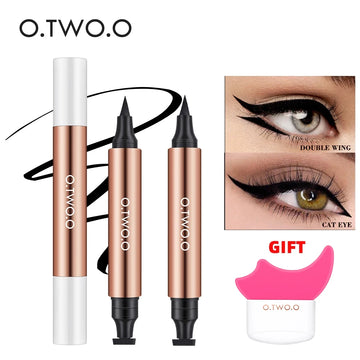 O.TWO.O 2pcs Eyeliner Stamp Kit Eyeliner Pencil Waterproof Long-lasting Resistant Black Liquid Eyeliner Stamp for Eyes Makeup