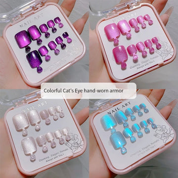Crystal Cat Eyes Toe unhas adesivos de dedão da moda dedo dedo ura-adiestsive unhas arte mulheres manicure unha scraps adesivos 1 conjunto