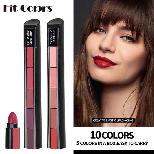 5in1 5-color Lipstick Combo Matte Velvet Smoothy Intense Color Nourish Lasting Lips Makeup TSLM1