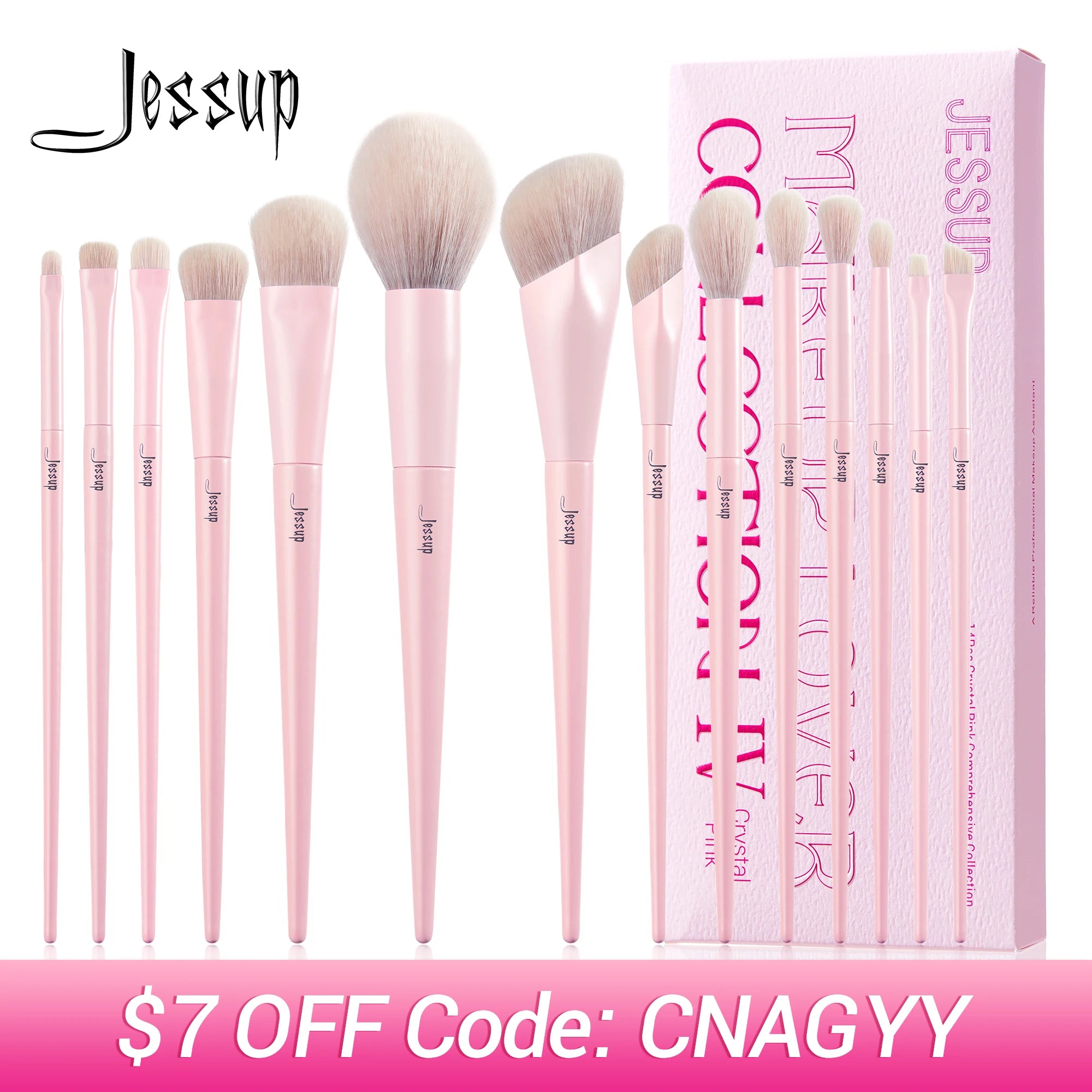 Jessup Pink Makeup Brushes Set 14pcs Make up Brushes Premium Vegan Foundation Blush Eyeshadow liner Powder Blending Brush,T495