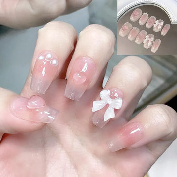 Schattige roze zoete prinses verwijderbare handgemaakte slijtage nail art y2k vitality meisje korte nep nagels blush boog patch nagel