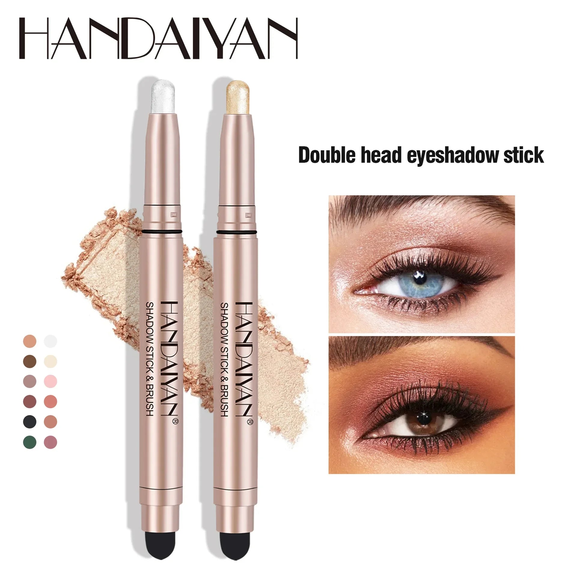 HANDAIYAN 12 Color Double Head Eye Shadow Stick Glitter Shimmer Matte EyeShadow Waterproof Lasting New Popular High Gloss Makeup