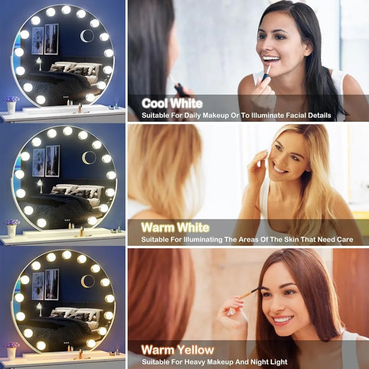 Vanity Mirror with Lights, 24x22 Tabletop Makeup Mirror, with 15 XL Dimmable LED Bulbs,3 Colors Modes, Touch Control,Metal Frame