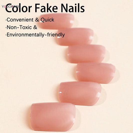 Nude Color Fake Nails Short Square Press on Nails with Sticky Tabs Reusable Light Pink False Nails for Women Bride Wedding