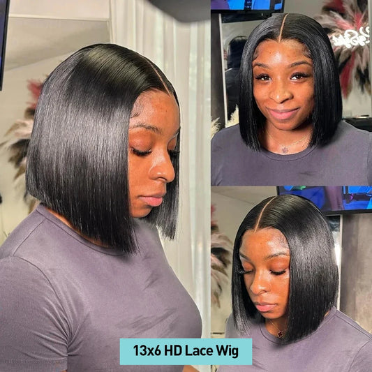 250% Straight Short Bob 13x4 Lace Frontal Human Hair Wigs 13x6 HD Transparent Lace Front Wig 5x5 Closure Glueless Wig For Women
