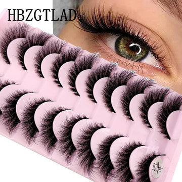 HBZGTLAD Cat eye Eyelashes 3D Natural False Lashes Fluffy Soft Cross 10pairs Manga Lashes Wispy Natural Eyelash Extension Makeup