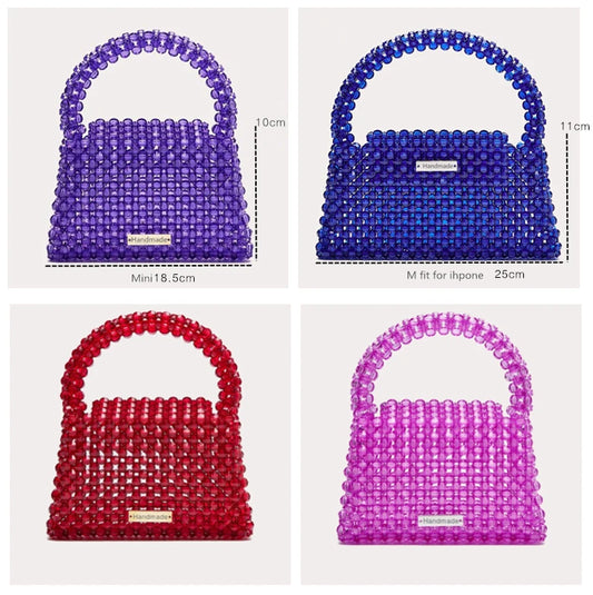 Pearl bead bag designer brand Clear Acrylic crystal stone box tote handbag women handmade party purse 2023 summer new